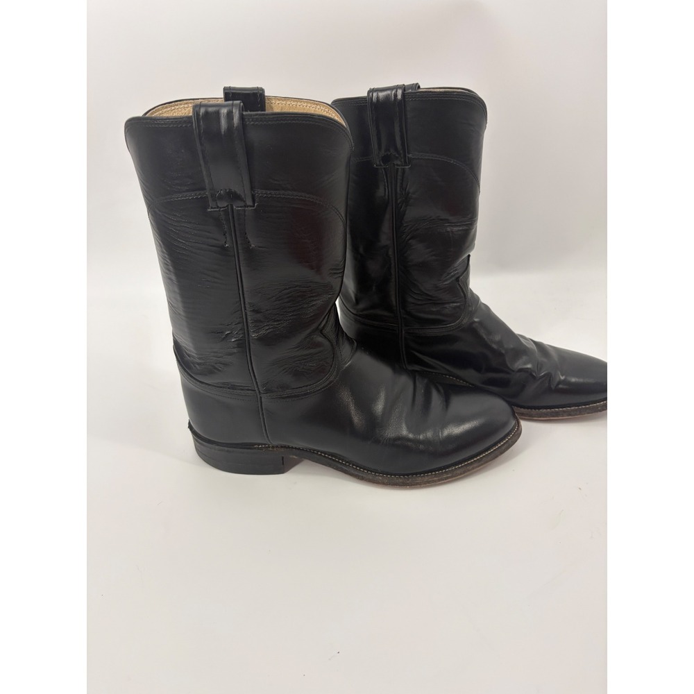 Justin 3133 Mens Black Leather Roper Western Cowboy Boots Made in USA Size 8 EEE
